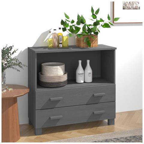 Lusso Casadino -  Credenza Hamar Grigio Scuro 85x35x80 Cm Legno Massello Di Pino - Foto 8