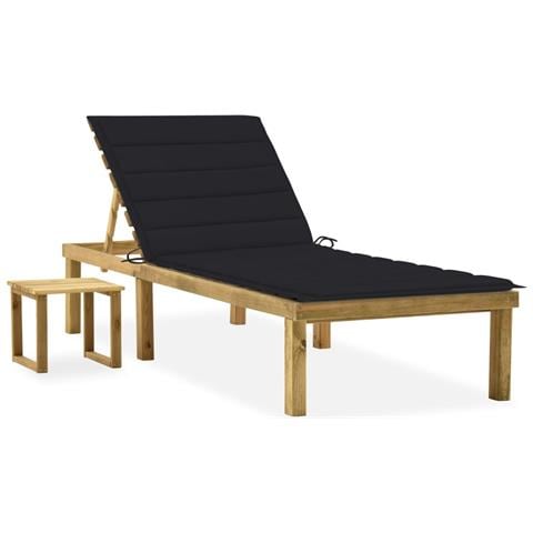 Lettino Da Giardino Con Tavolino Cuscino Legno Pino Impregnato - Foto 2