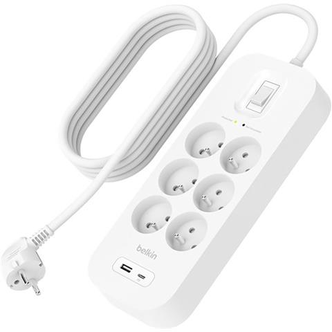 Striscia Di Alimentazione A 6 Prese Con Protezione Lightning, Usb E Usb-c, Bianco - Foto 1