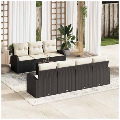 Set di Divani da Giardino da 8 Pezzi con Cuscini Nero in Rattan Polimerico - Foto 2