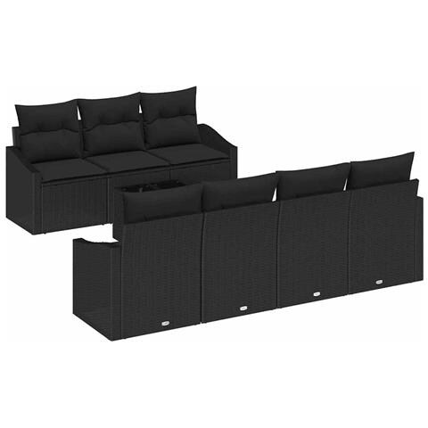 Set di Sofà da Giardino da 8 Pezzi con Cuscini Nero Rattan Polimero - Foto 1