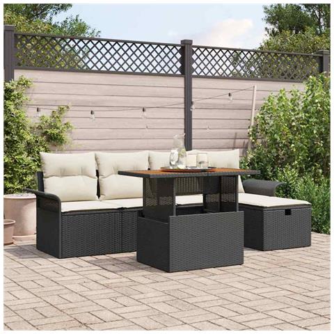 Set Divano da Giardino 6 Pezzi con Cuscini Rattan Nero - Foto 2