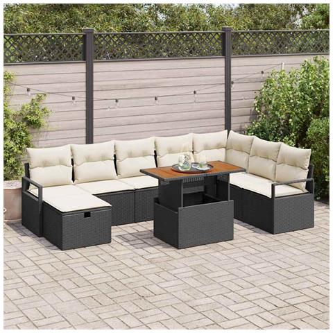 Set Divano Giardino  9 Pezzi con Cuscini Nero Polyrattan, Divano Giardino  2 Posti con Cuscini Nero Polyrattan - Foto 2