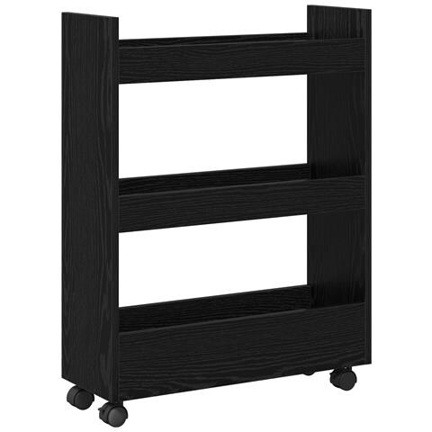 Carrello di Stoccaggio Stretto a 3 Ripiani in Rovere Nero Legno Ingegnerizzato - Foto 1