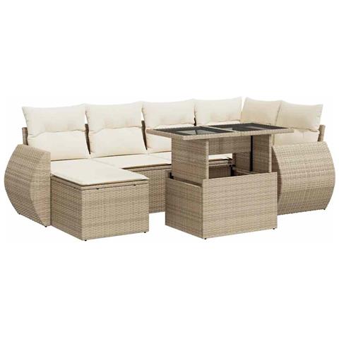 Set Divani da Giardino 7 pz con Cuscini Beige in Polyrattan - Foto 1