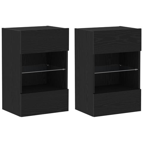 Mobile TV LED  2 pz Nero Rovere 40x30x60,5 cm Legno ingegnerizzato - Foto 1