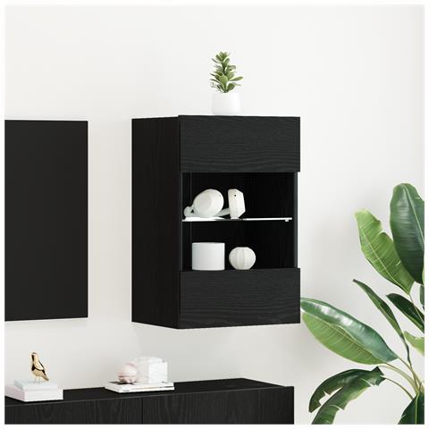 Mobile TV LED  2 pz Nero Rovere 40x30x60,5 cm Legno ingegnerizzato - Foto 2