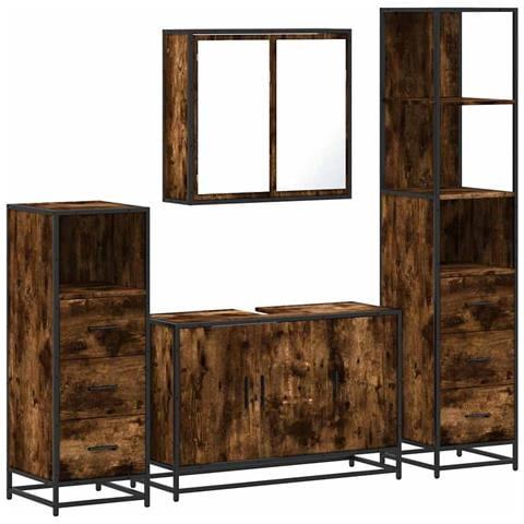Set Mobili da Bagno 4 pz Rovere Fumo in Legno Multistrato - Foto 1