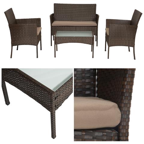 Mobili Da Giardino In Resina Intrecciata Marrone Cordoue 4 Posti - Cuscini Tortora - Foto 4