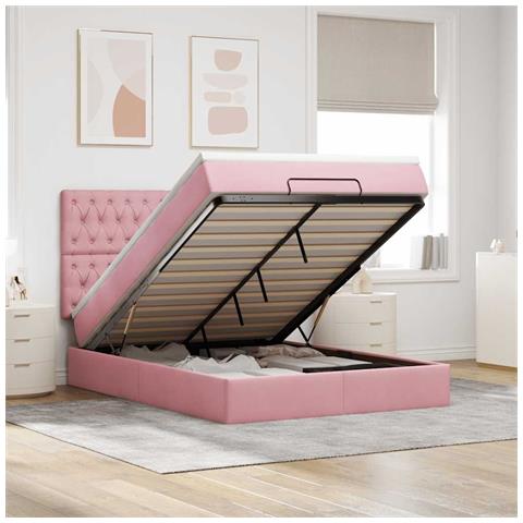 Struttura Letto Pouf con Materassi Rosa 140x200 cm in Velluto - Foto 2