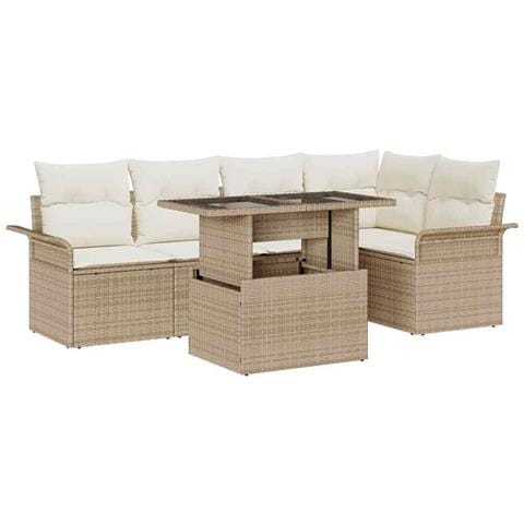 Set Divano da Giardino con cuscino 6 pcs Beige Poly Rattan - Foto 1