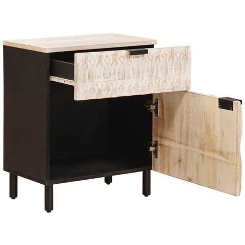 Armadio da Notte Bianco 50 x 33 x 60 cm Legno di mango massello - Foto 2