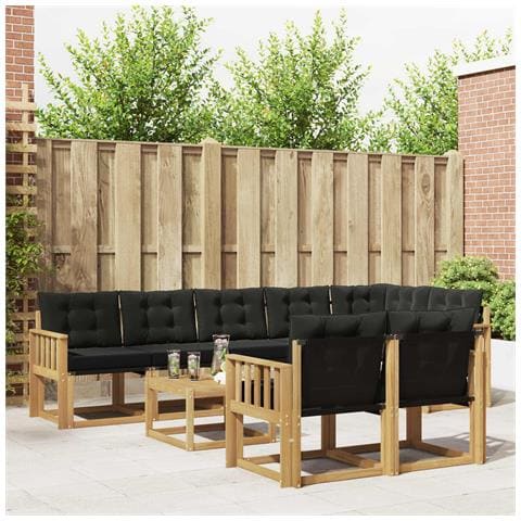Set di divani da esterno con cuscino 9 pcs Bianco e Nero - Foto 2