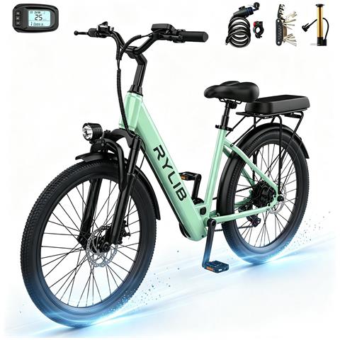 Bicicletta Elettrica Città 24 Pollici per Adulti SU7 Batteria 36V 13Ah 250W 25KM /H 30-60km 7 Velocità Display LCD con sblocco NFC Urban Commuter E-Bike Verde per Donna e Uomo - Foto 1