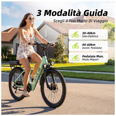Bicicletta Elettrica Città 24 Pollici per Adulti SU7 Batteria 36V 13Ah 250W 25KM /H 30-60km 7 Velocità Display LCD con sblocco NFC Urban Commuter E-Bike Verde per Donna e Uomo - Foto 2