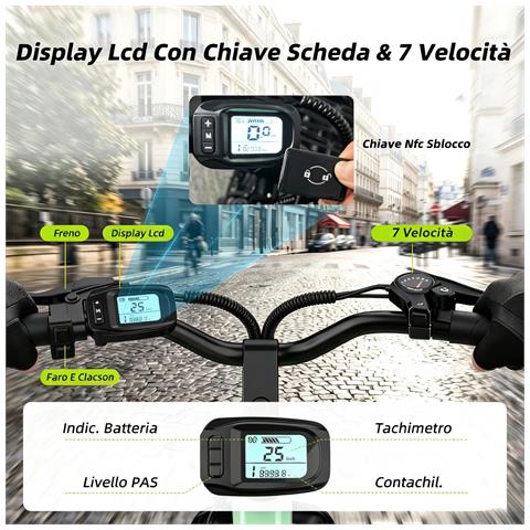 Bicicletta Elettrica Città 24 Pollici per Adulti SU7 Batteria 36V 13Ah 250W 25KM /H 30-60km 7 Velocità Display LCD con sblocco NFC Urban Commuter E-Bike Verde per Donna e Uomo - Foto 7
