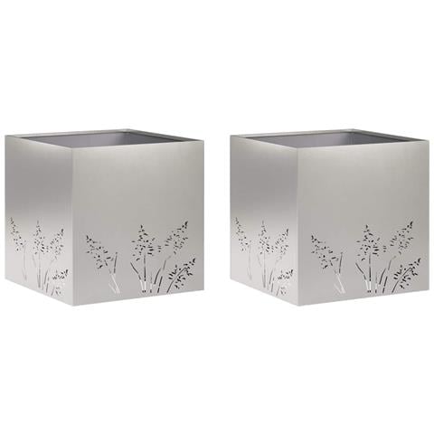 Vaso da giardino 2 pz Argento 50 x 50 x 49 cm Acciaio Inox - Foto 1