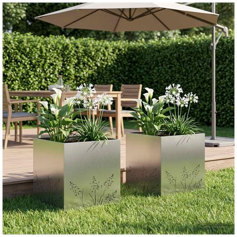 Vaso da giardino 2 pz Argento 50 x 50 x 49 cm Acciaio Inox - Foto 2
