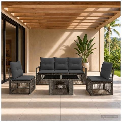 Set Divano da Giardino 6 pz Grigio e Grigio Scuro polyrattan - Foto 10