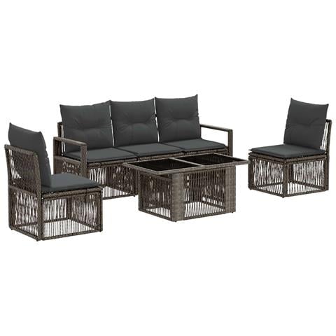 Set Divano da Giardino 6 pz Grigio e Grigio Scuro polyrattan - Foto 1