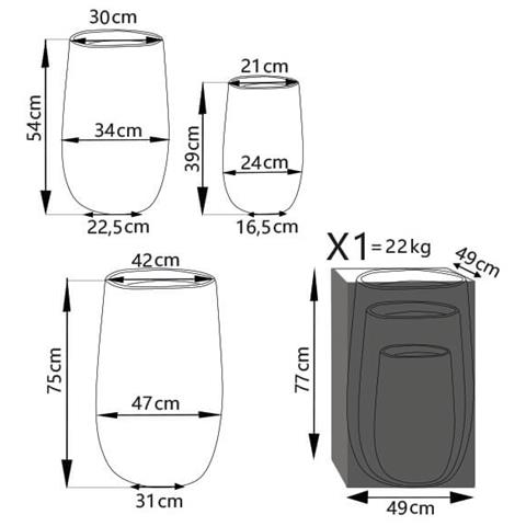Vasi Per Piante Rotondi Da Interno Ed Esterno Set Da 3 Dimensioni Moderni Vaso Di Design In Resina Colore Taupe, G. 47x47x75 / m. 34x34x54 / p. 24x24x39 - Foto 3