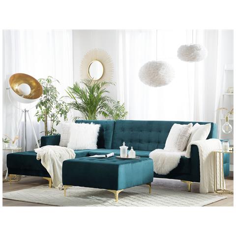 Divano Angolare Con Ottomana Aberdeen Foglia Di Tè Velluto Destra - Foto 14