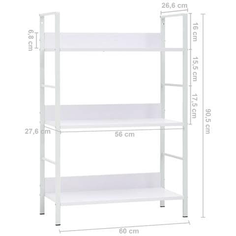 Scaffale Libri 3 Ripiani Bianco 60x27,6x90,5 Legno Multistrato - Foto 2