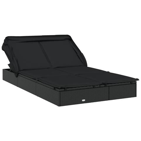 Lettino Doppio Tetto Pieghevole Nero 213x118x97 cm Polyrattan - Foto 1