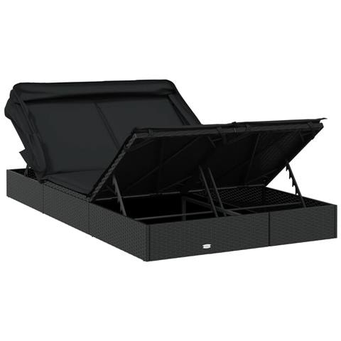 Lettino Doppio Tetto Pieghevole Nero 213x118x97 cm Polyrattan - Foto 2