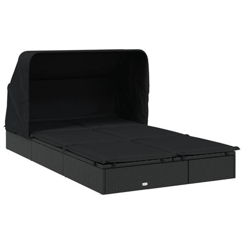 Lettino Doppio Tetto Pieghevole Nero 213x118x97 cm Polyrattan - Foto 10