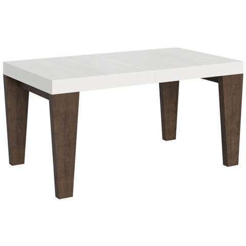 Tavolo Allungabile 90x160/420 Cm Spimbo Mix Piano Bianco Frassino - Gambe Noce - Noce /bianco Frassino - Foto 1