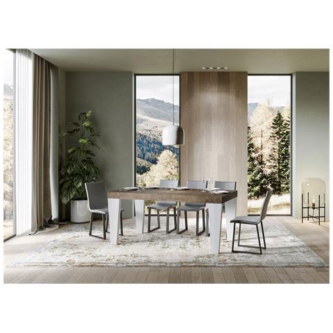 Tavolo Allungabile 90x160/420 Cm Spimbo Mix Piano Bianco Frassino - Gambe Noce - Noce /bianco Frassino - Foto 6