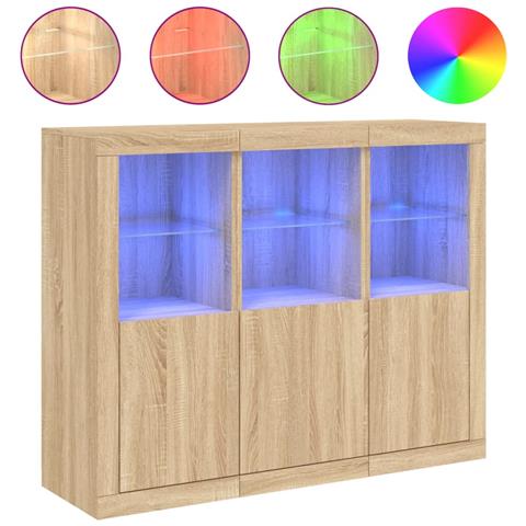 Credenze Con Luci Led 3 Pz Rovere Sonoma In Legno Multistrato - Foto 2