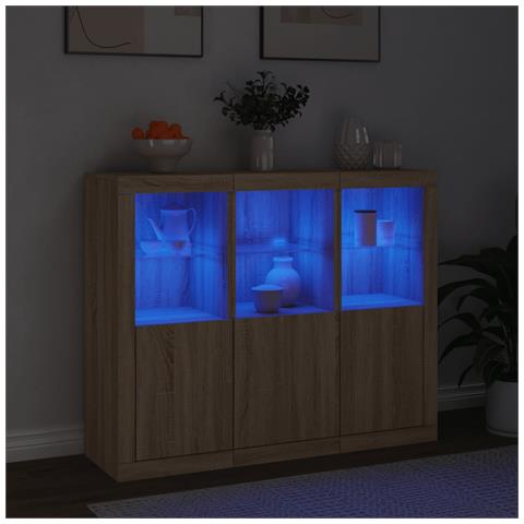Credenze Con Luci Led 3 Pz Rovere Sonoma In Legno Multistrato - Foto 3