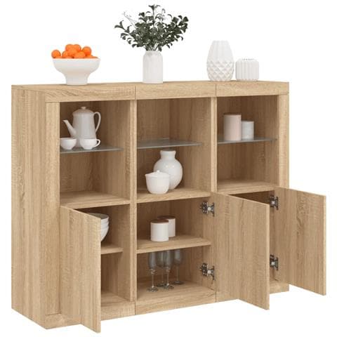 Credenze Con Luci Led 3 Pz Rovere Sonoma In Legno Multistrato - Foto 1