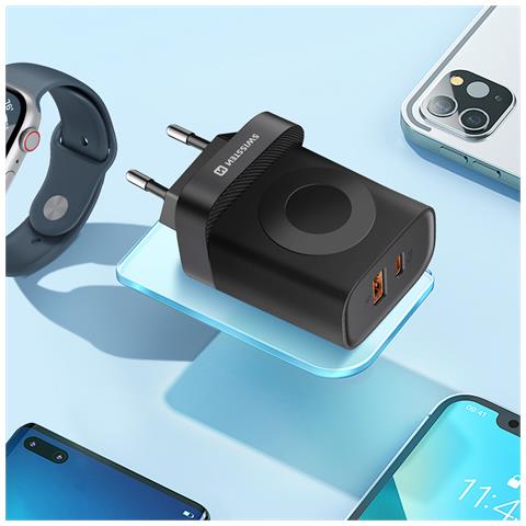 Caricatore Da Parete 22,5w Usb E Usb-c E Pad Magnetico Per Apple Watch, Nero - Foto 5