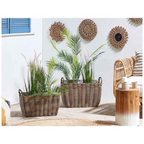 Set Di 2 Vasi Per Piante Rattan Sintetico Marrone Ormos - Foto 1