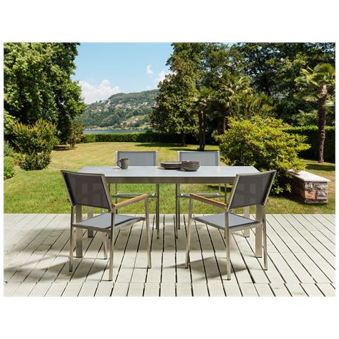 Set Da Giardino Vetro Grigio E 4 Sedie Tessuto Grigio 180 Cm Cosoleto /grosseto - Foto 1