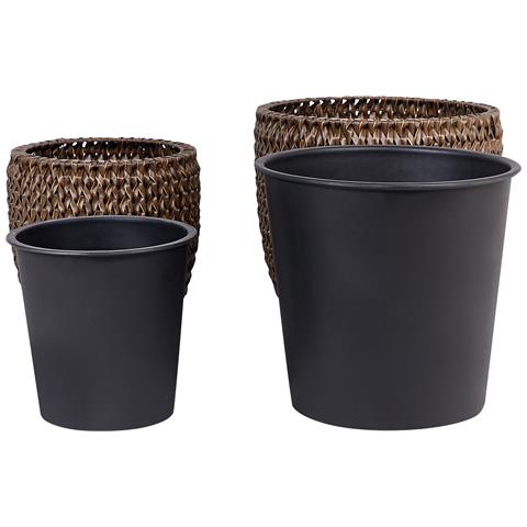 Set Di 3 Vasi Per Piante Berberis Rattan Sintetico 34/45 Cm Marrone Scuro - Foto 2