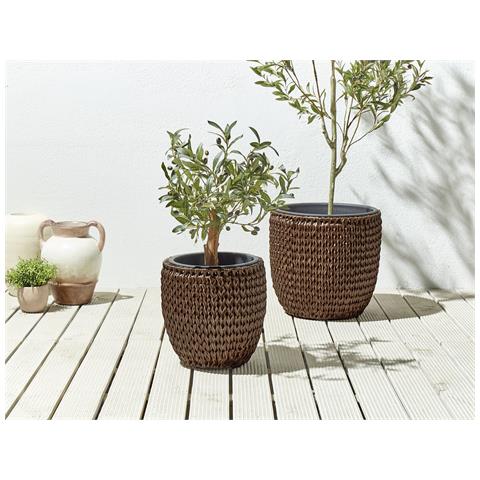 Set Di 3 Vasi Per Piante Berberis Rattan Sintetico 34/45 Cm Marrone Scuro - Foto 1