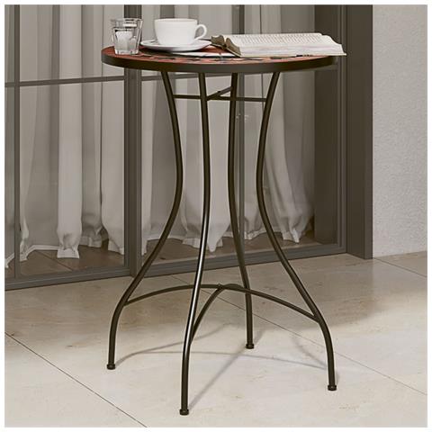 Tavolino Bistrot Con Mosaico Terracotta E Bianco Ceramica - Foto 1