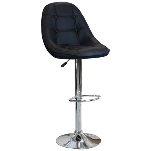Sgabello In Acciaio E Ecopelle Da Interno Bar Con Altezza Regolabile Silver Round - Black - Foto 1