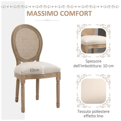 Set 2 Sedie Per Soggiorno In Stile Vintage Con Schienale Traforato, In Legno E Tessuto, 49x56x96cm, Bianco Crema - Foto 6
