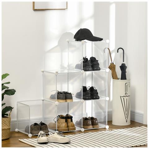 Mobile Scarpiera Modulare Salvaspazio, 6 Cubi In Plastica Pp, 65x32x162 Cm, Trasparente - Foto 4