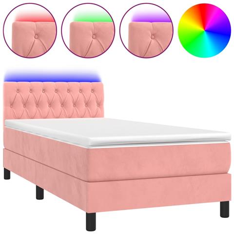 Letto A Molle Con Materasso E Led Rosa 90x200 Cm In Velluto - Foto 1