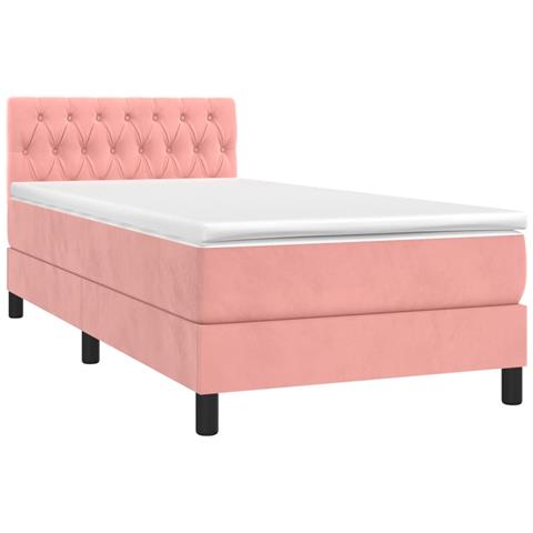 Letto A Molle Con Materasso E Led Rosa 90x200 Cm In Velluto - Foto 2