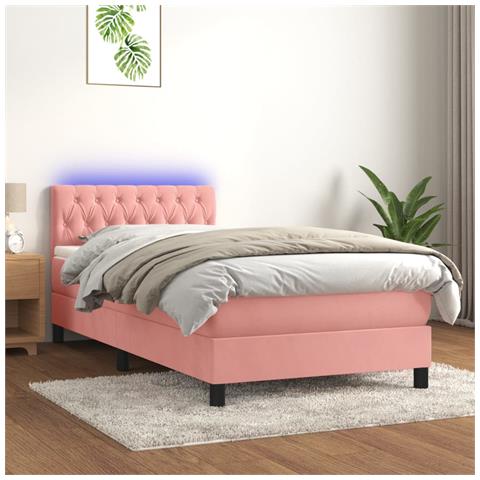 Letto A Molle Con Materasso E Led Rosa 90x200 Cm In Velluto - Foto 8