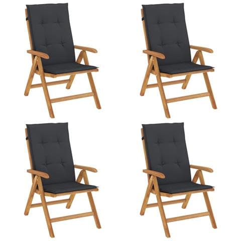Sedie da Giardino Reclinabili con Cuscini 4 pz in Legno di Teak - Foto 1