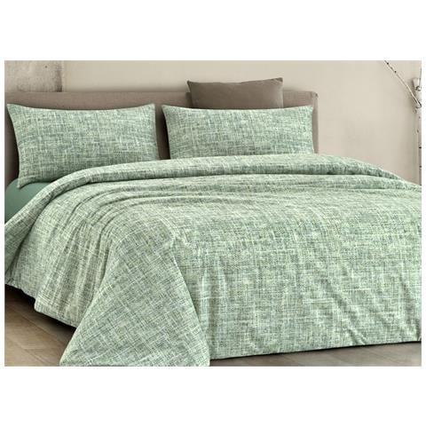 Completo Lenzuola Letto 100% Cotone Made In Italy Disegno Canva Piazza E Mezza Verde - Foto 1