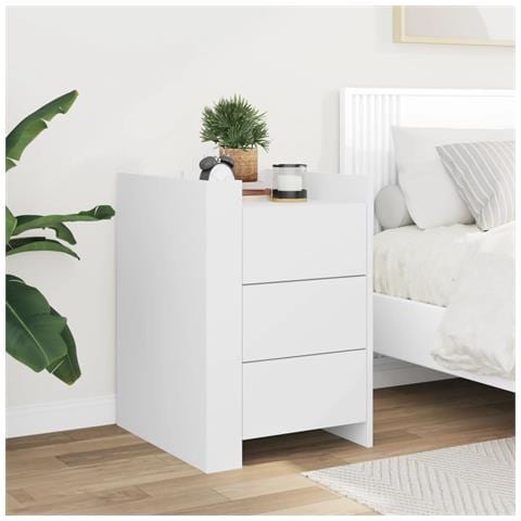 Comodino Bianco 45x50x65 Cm In Legno Multistrato - Foto 2